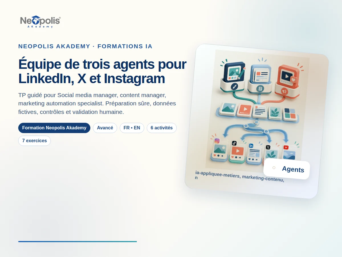 Équipe de trois agents pour LinkedIn, X et Instagram